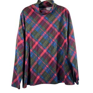 Talbots Turtleneck Top Shirt 2XL Pink Plaid Long Sleeve Pullover Cotton Blend